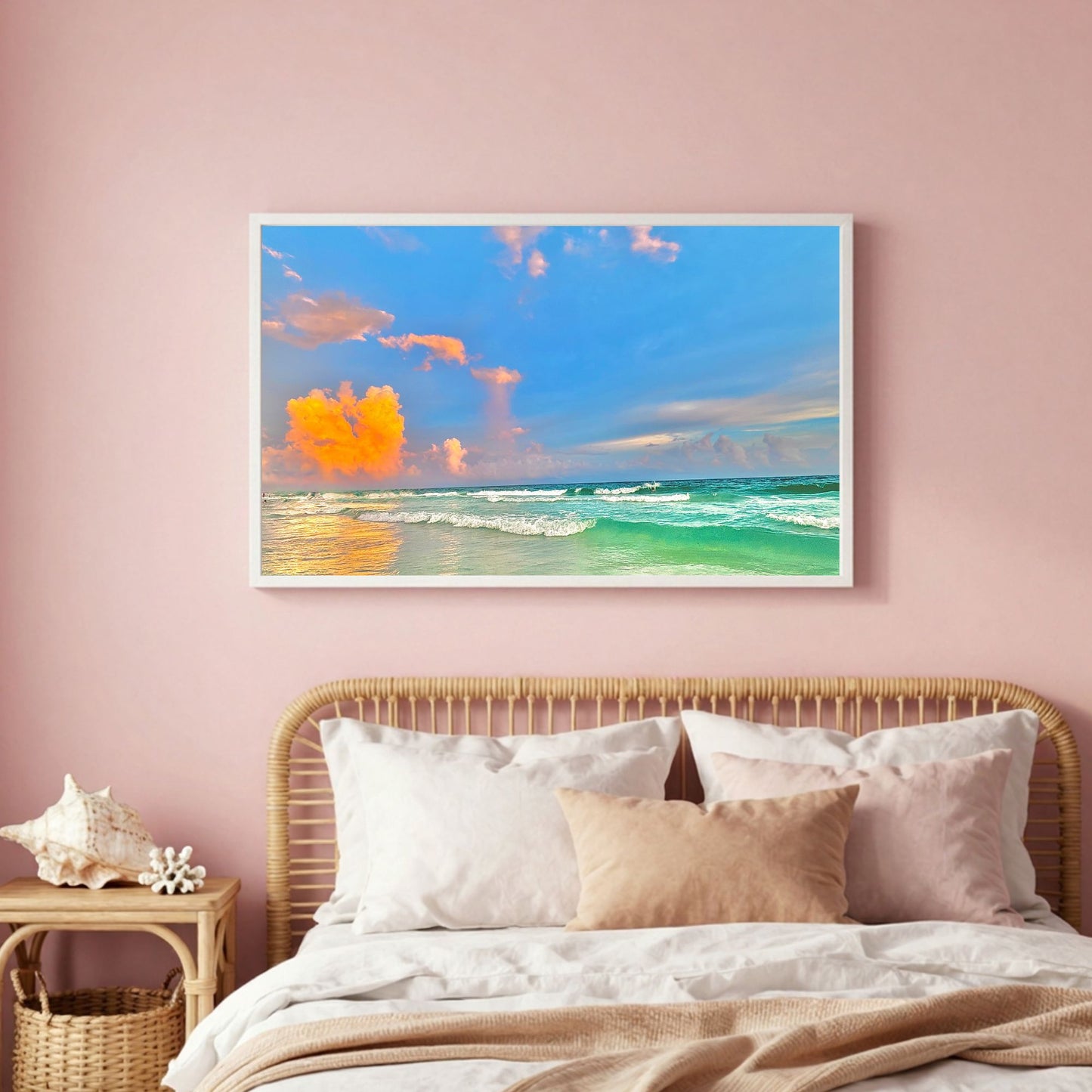 Pink Coastal Sky Wall Art, Tropical Beach Print, Matte Poster