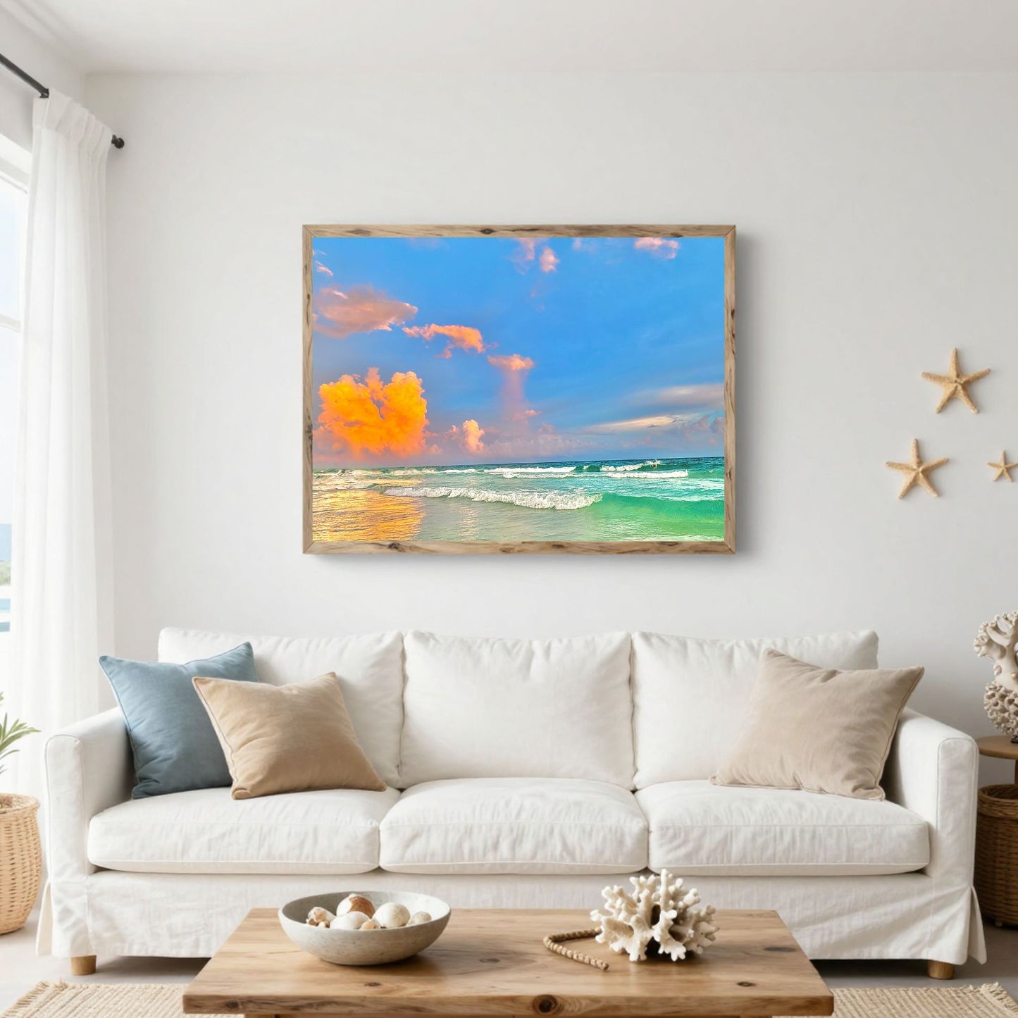 Pink Coastal Sky Wall Art, Tropical Beach Print, Matte Poster