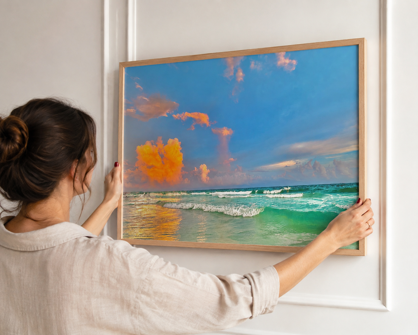 Pink Coastal Sky Wall Art, Tropical Beach Print, Matte Poster