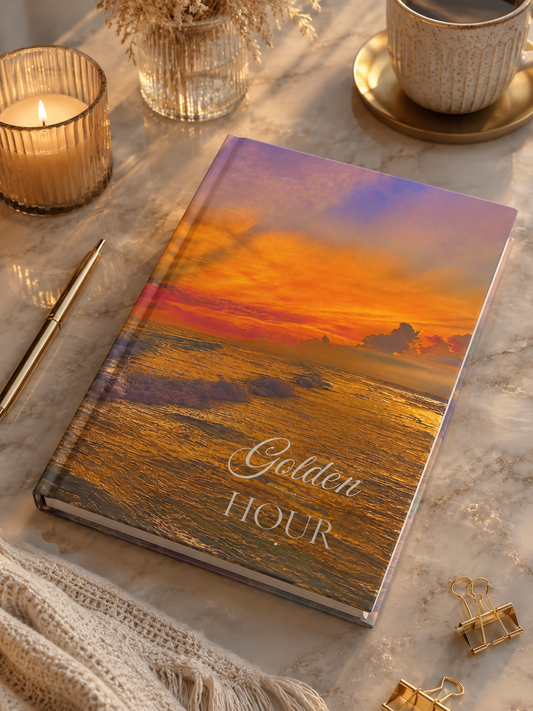 Golden Hour Beach Hardcover Journal | Sunset Ocean Reflection Notebook
