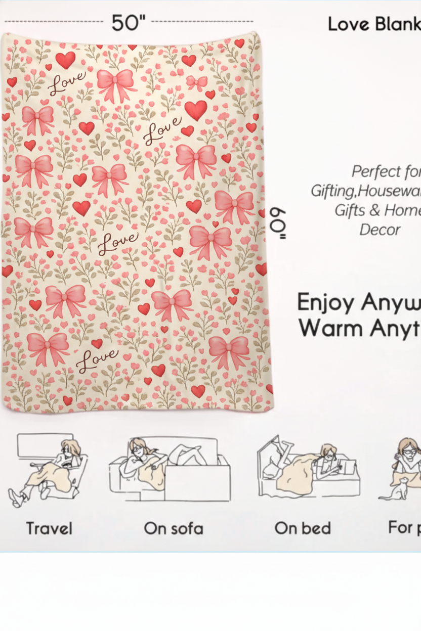 Love & Bows Plush Fleece Blanket - 50x60