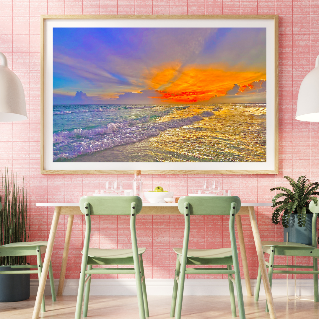 Golden Hour Coastal Wall Art, Ocean Photography Print, Matte Poster