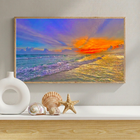 Golden Hour Coastal Wall Art, Ocean Photography Print, Matte Poster