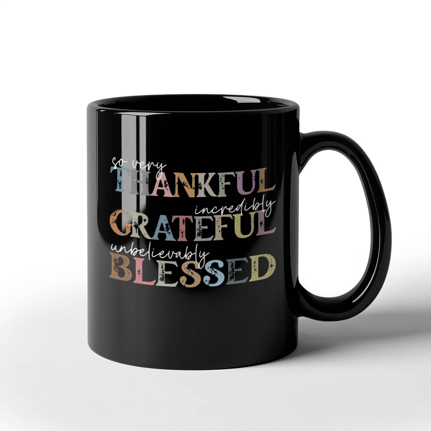 Thankful Grateful Blessed | Black Ceramic Mug