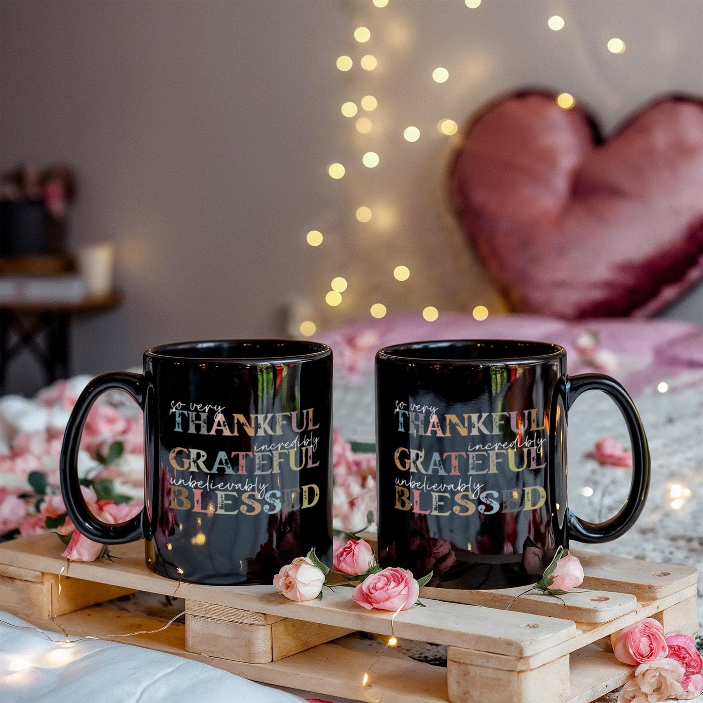 Thankful Grateful Blessed | Black Ceramic Mug
